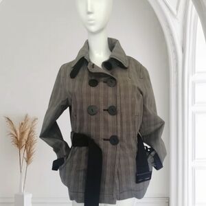 Soia & Kyo Olive Trench Coat with Belted Waist and Flared Hem